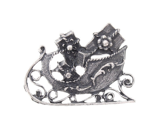 Christmas Santa Sleigh Vintage Charm Pendant or Ornament, Vintage Gold or Antique Silver, Each