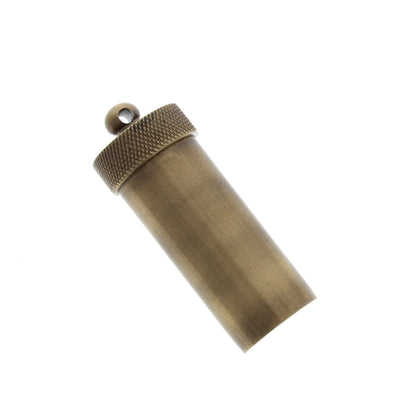 Round Brass Pill Canister Vial Pendant, 1.62 inches, screw on and off cap, antique brass or gold plate, Each