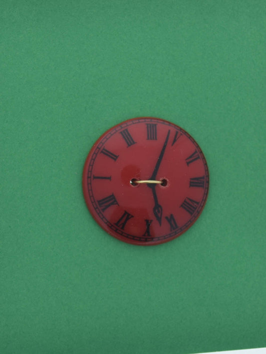 Vintage Button, 2 hole, 26mm, red black round clock button, made in Germany, pack of 4      OB7543