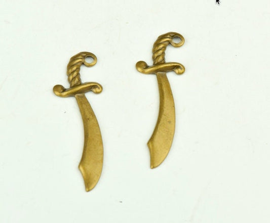 33mm Pirate Sword Charms, Antique Gold, Made in USA, pack of 6    (15122)