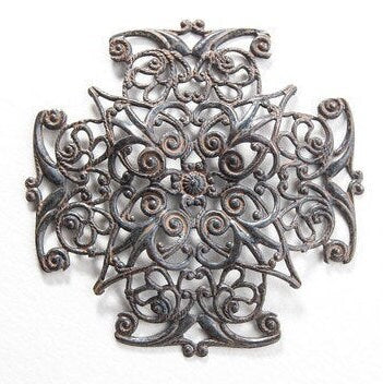 47mm Filigree Cross Stamping Charm, Classic Silver or Rustic Finish, pack of 2