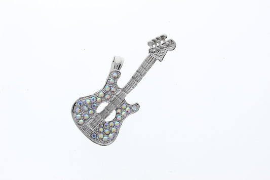 Crystal Guitar Pendant with Magnetic Clasp, 88x37mm, Crystal AB and Silver, each