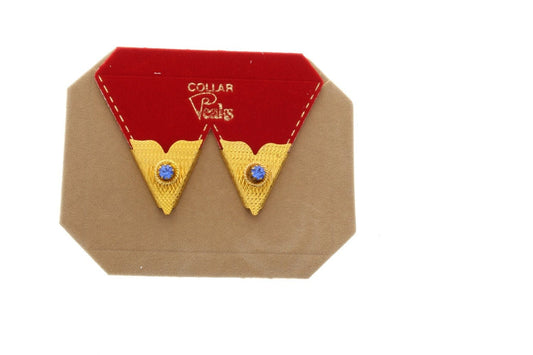 Vintage Collar Tip, 25mm long x 18mm, gold plated, with blue bead, 1 Pair