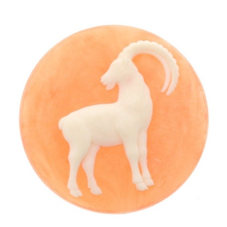 1960s Vintage Zodiac Scorpio Scorpion, Aries Ram, Capricorn Goat, Cameo Cabochon, orange acrylic, 43mm, Pack of 2