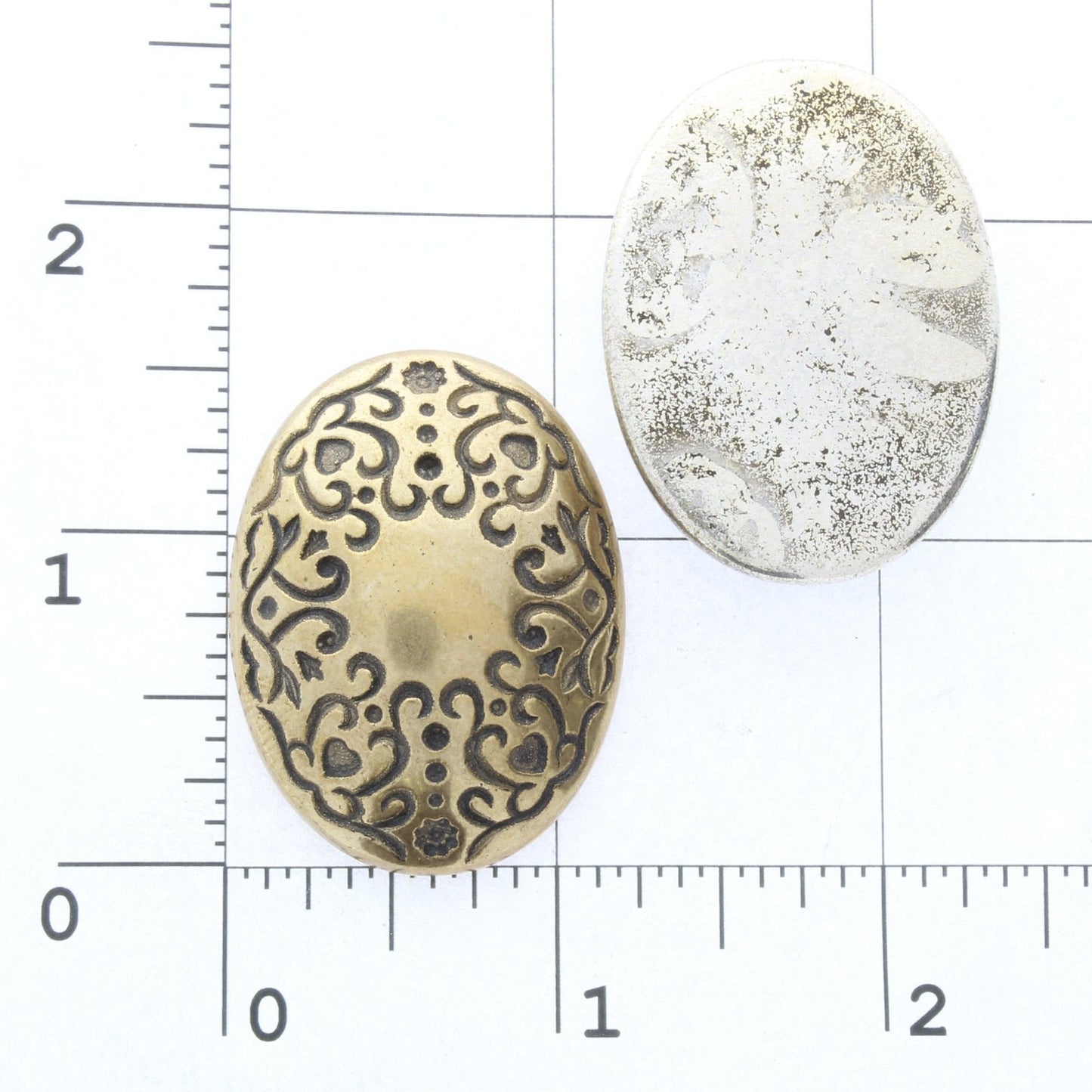 Scrolled Oval Cabochon, for Button, Pendant, Earring, Cloak Clasp, Sweater Clip, Flat back, Antique Gold or Antique Silver, Pack of 3