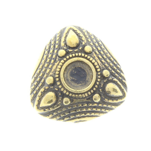 28mm Vintage Triangle Cabochon for button, earring or sweater clip, 6mm bezel, Viking Norse, flat back ant gold or silver plating, pack of 3
