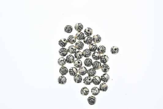6mm Rose Flower Small Spacer Bead, Vintage Item, Classic Silver, pack of 55