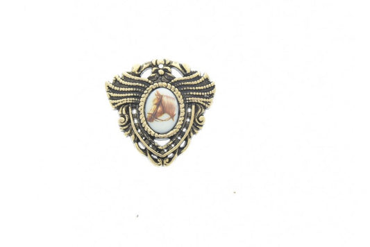 Vintage Horse Limoges Cameo  Pendant in Antique Gold, 18mm x 13mm litho Limoges Cameo , Each