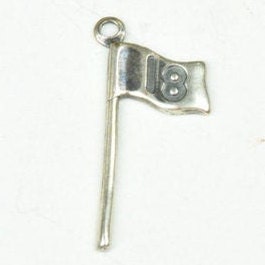 Vintage Golf Flag Charm, "18 hole", antique silver or antique gold, Made in USA, Pack of 6