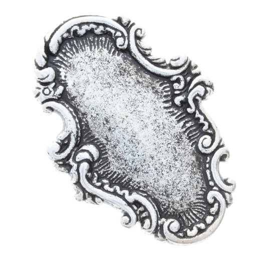 73mm Baroque Relief Medallion for Barrette, Sweater Clip, Cloak Clasp, Flat Back, Antique Silver, each