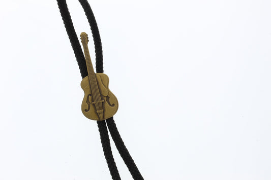 Guitar Bolo Tie in antique gold, 36" cord in black, red, turquoise or olive green, made in USA, Each