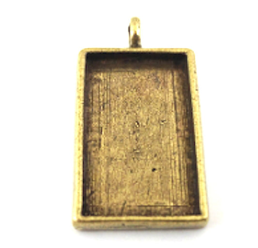 31mm Deep Dish Bezel Pendants, Rectangle, antique gold, antique silver or copper cast pewter, Made in USA, pack of 2