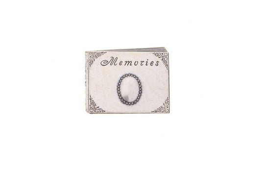 Vintage Memories Scrapbook Stamping for pin, brooch or charm, 48x38mm, classic silver or antique gold, Made in USA, pack of 6