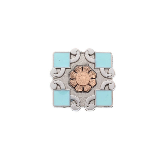 Floral Turquoise Enameled and Silver Concho, Chicago screw on back, Each