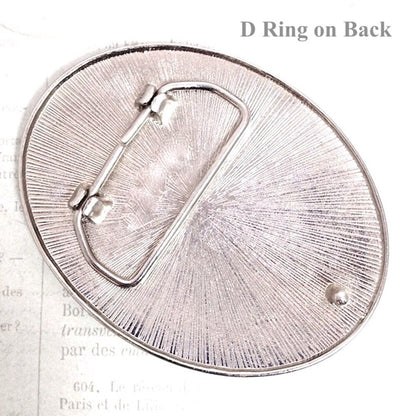 Belt Buckle, Oval, Interchangeable, Antique Silver, 3.5" long, 1.5" D ring, Made in USA, Each