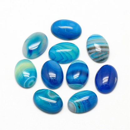 18mm Natural Striated Agate Gemstone Cabochons, SemiPrecious Blue Oval Cab, Flat Back, 18x13mm, pack of 6 or 1 Each