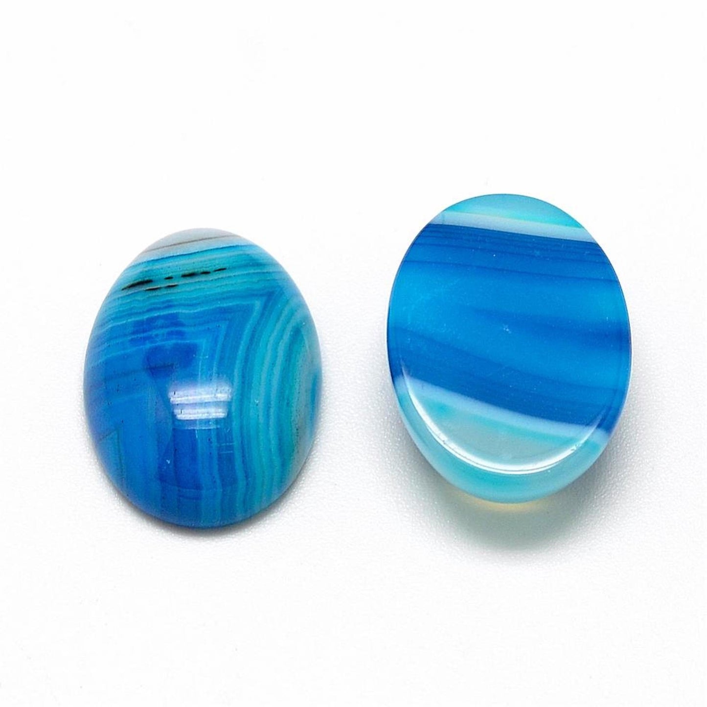 18mm Natural Striated Agate Gemstone Cabochons, SemiPrecious Blue Oval Cab, Flat Back, 18x13mm, pack of 6 or 1 Each