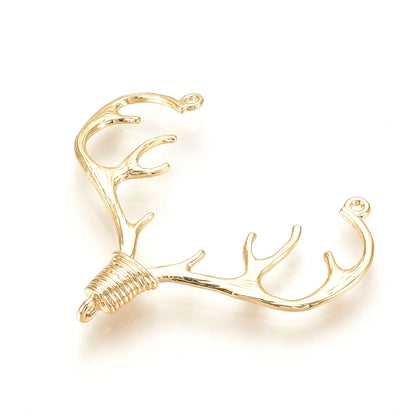 38mm Deer Antler Chandelier Charm, 18K Gold plating over brass, pair of 2