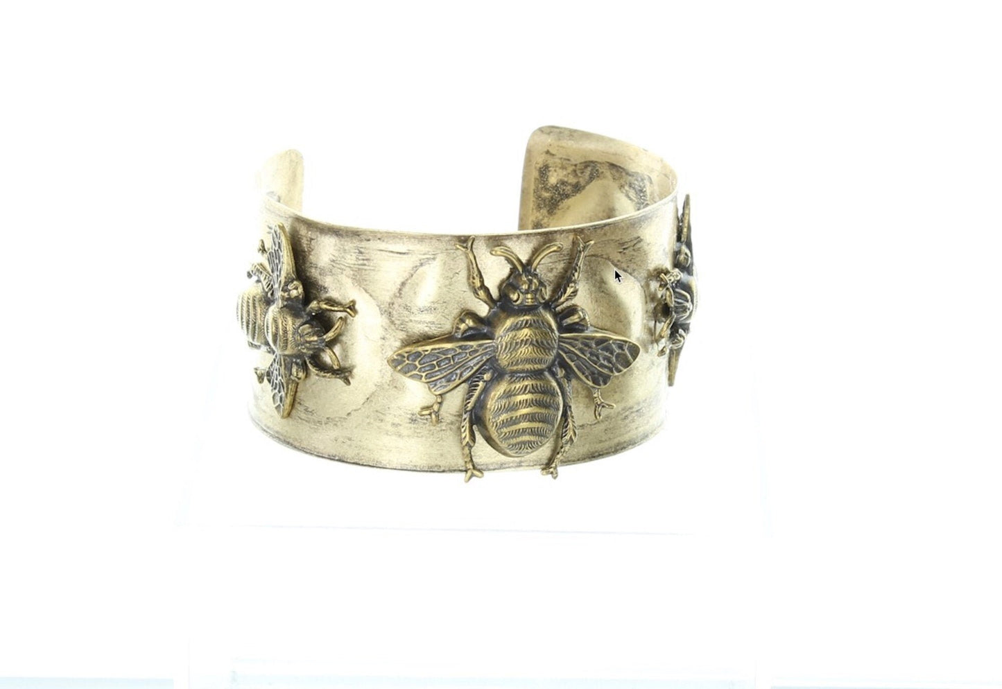 Honey Bee or Mason Bee Hammered Cuff Bracelet, Gift Box, Queen Bee, 3 Bees, 1.5" wide, antique gold, Made in USA, Each