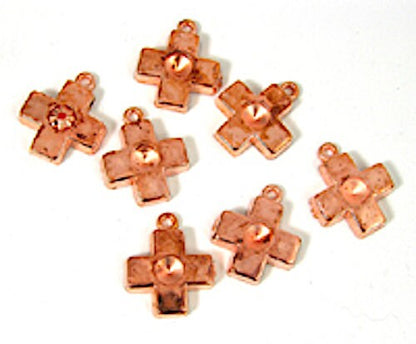 23mm Cross Charm, Cinnamon Brown Patina, Copper Metallic or Sage Green, center 6mm bezel for cabochon, Pack of 6