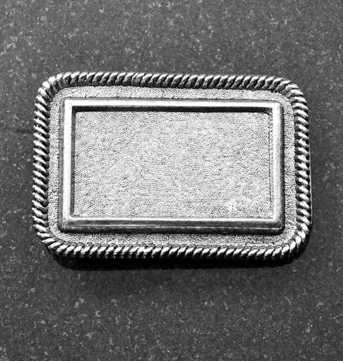 Belt Buckle Base, Vintage Silver or Copper, Rope Rectangle, BU102