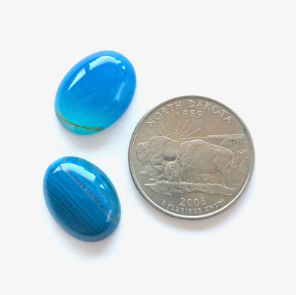 18mm Natural Striated Agate Gemstone Cabochons, SemiPrecious Blue Oval Cab, Flat Back, 18x13mm, pack of 6 or 1 Each