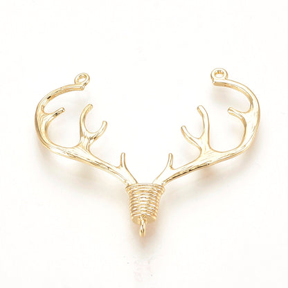 38mm Deer Antler Chandelier Charm, 18K Gold plating over brass, pair of 2