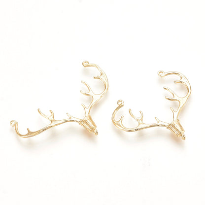 38mm Deer Antler Chandelier Charm, 18K Gold plating over brass, pair of 2