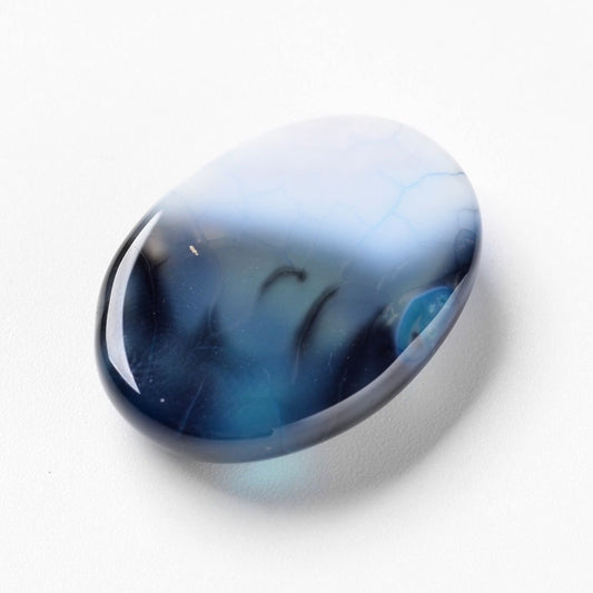 25mm Natural Blue Agate Gemstone Cabochons, SemiPrecious, Dragon Vein Matrix, Flat Back, 25x18mm, pack of 1