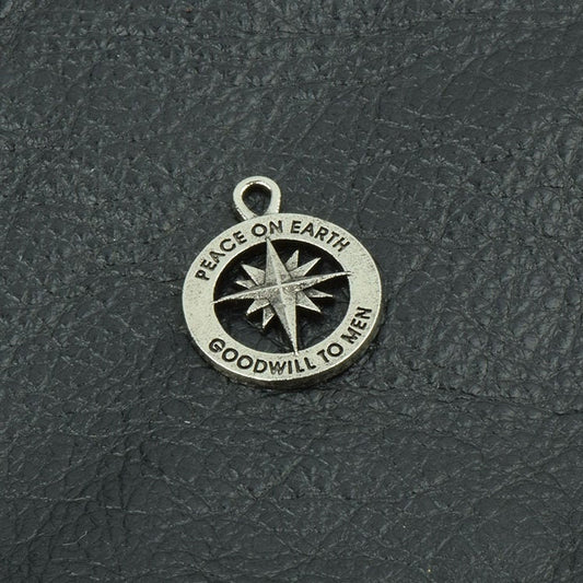 Guiding Star Peace on Earth Charm, Antique Silver, 19mm, pack of 3