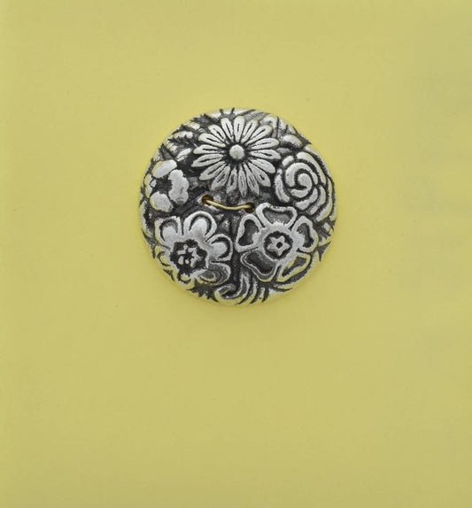 Vintage Button, 2 hole, antique Silver plated, made in Germany, pack of 4