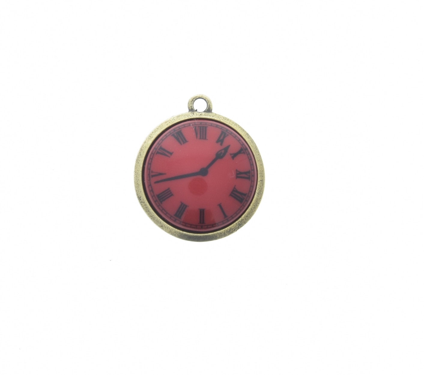 Steampunk Red Watch Face Clock Pendant, Antique Gold Bezel, 32mm, Made in USA, pack of 2