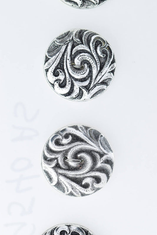 Swirl Button, set of 4, 2 hole, Plated, Antique silver finish, pack of 4