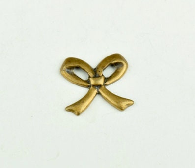 Bow Charm, antique gold, made in USA, pack of 6