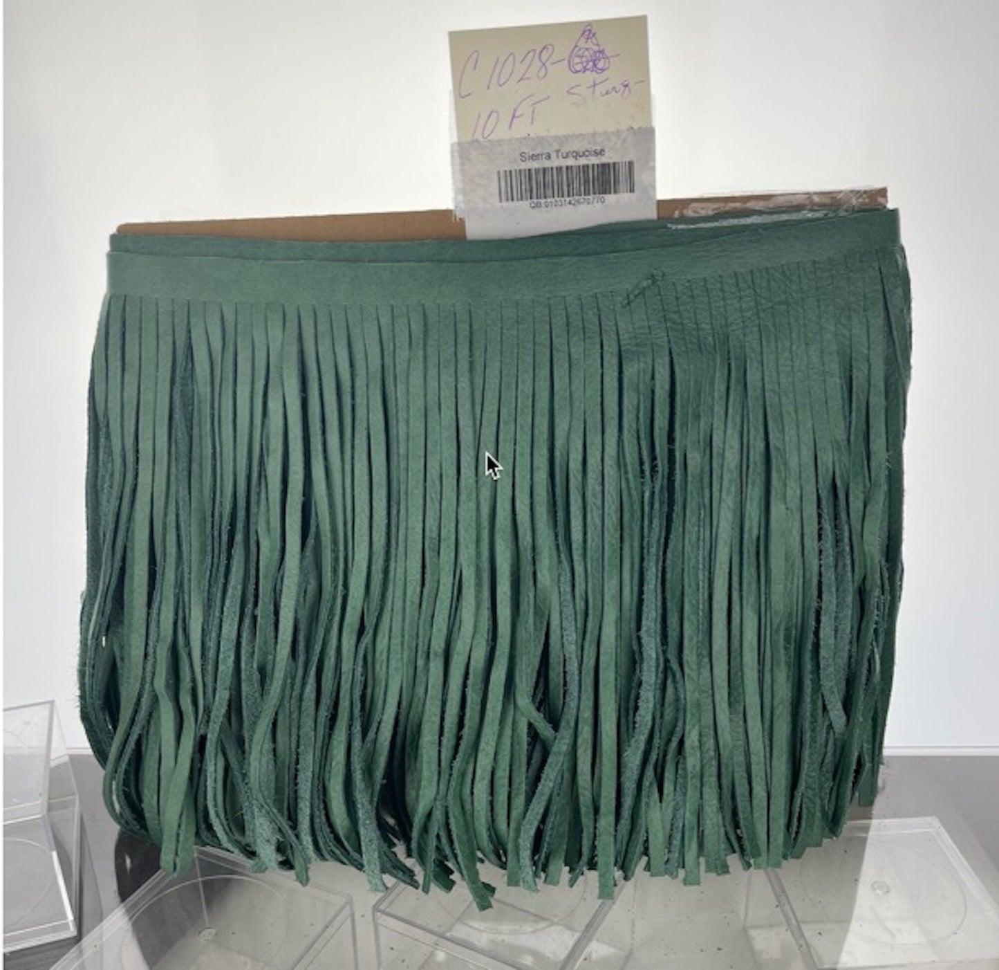 LeatherFringe,  10" Genuine Leather Fringe, Turquoise , 1/2" top bias, HandMade in USA, sold by the foot C1028 TURQ.