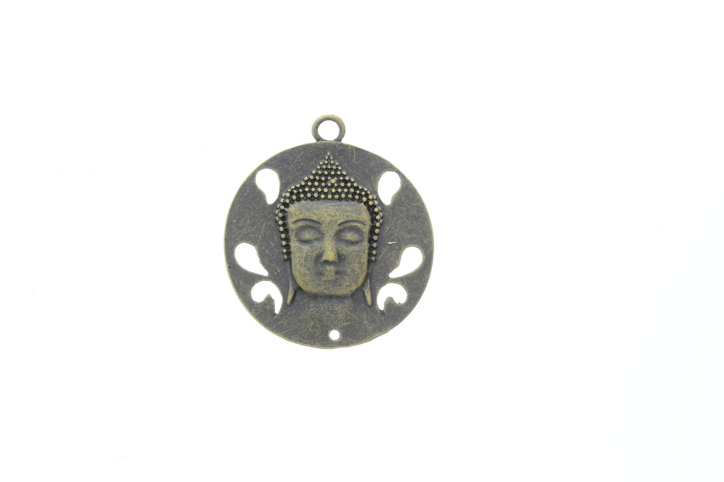 Round Buddah Pendant, antique gold, 1.75 inches diameter, Made in USA,  each