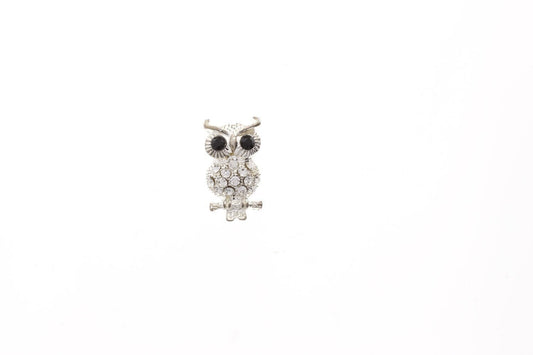 Crystal Owl Pendant with crystal, 1 1/4" x 3/4" x 6mm, silver plate, pack of 2