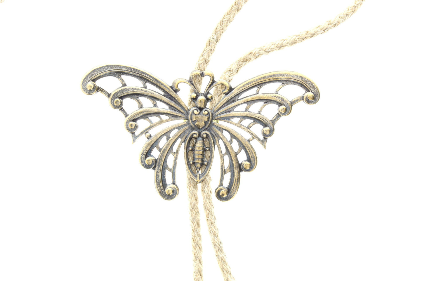 Butterfly Filigree bolo,  Bolo  tie , 36" jute cord  , sold by each