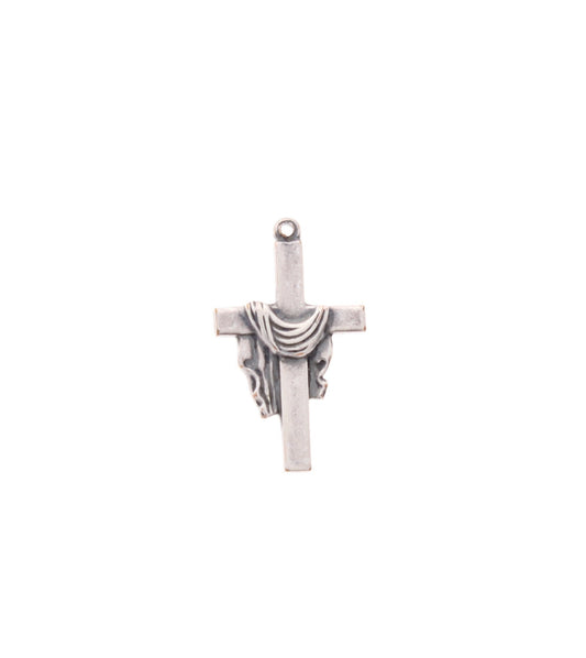 United Methodist Cross Charm with drape, Classic Silver, 25mm, pack of 6