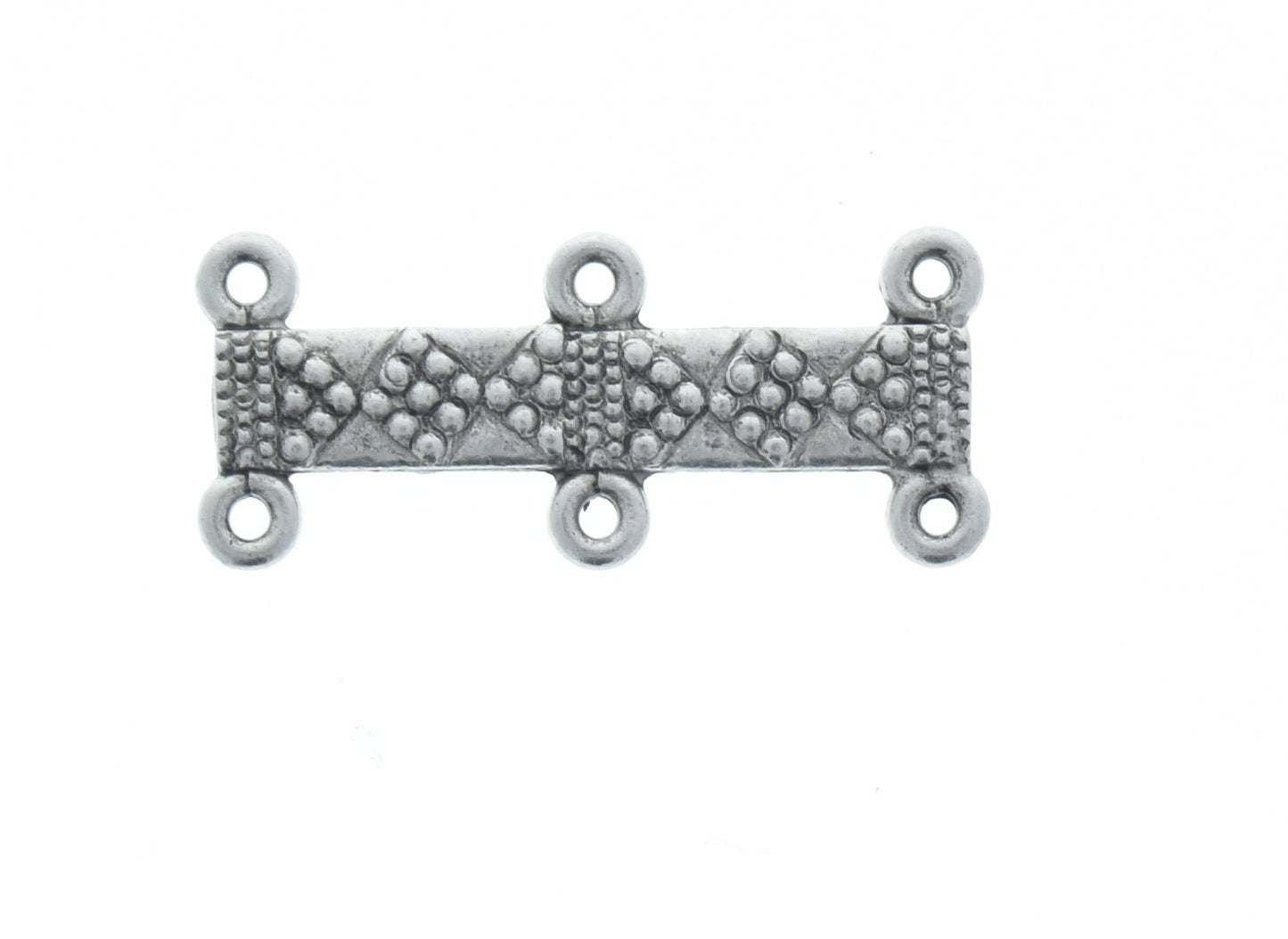 3-strand Granulated Bali Style Connector Charm, 31mm, Antique Silver, Made in USA, Pack of 2