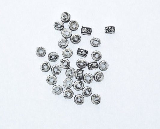 8mm Scrolled Cylinder Wheel Shape Beads, Antique silver, pack of 53