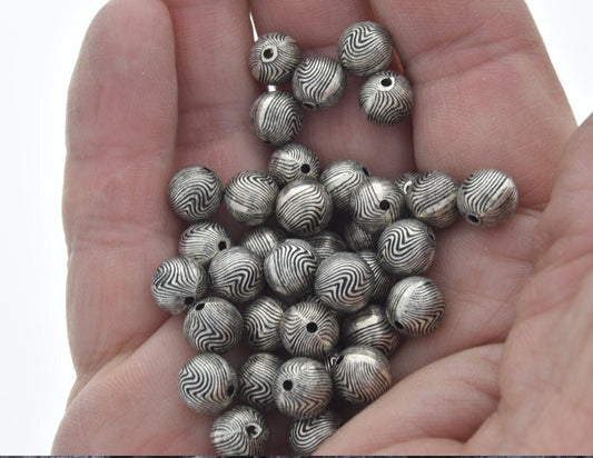 10mm Swirled Round Beads, Classic Silver or Antique Gold, pack of 31