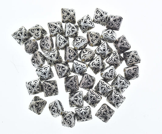 Turkish Pillow spacer Beads 15mm x15mm x11mm, Antique Classic Silver, Diagonally Drilled, Pack of 21
