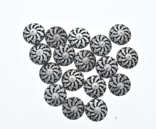 18mm Santa Fe Round Flower Bead, Antique Silver, pack of 17