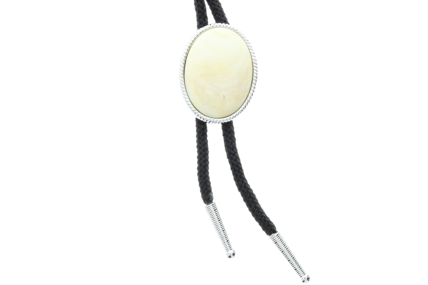 Ivory Cabochon Bolo Tie with matching tips, Gift Box, gemstone set in silver, 36" jute cord, HandMade in USA, each