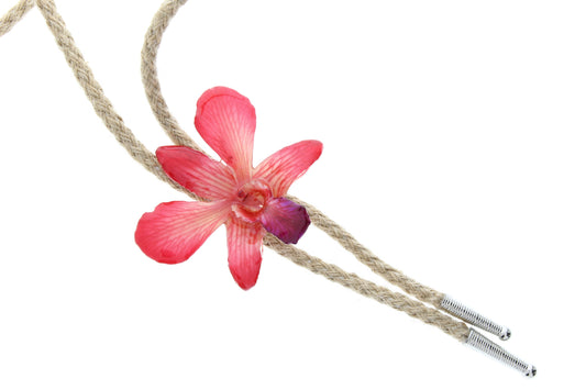 Preserved Pink Orchid Bolo Tie, 36" length, Choose Black or jute cord, made in USA, 1 each