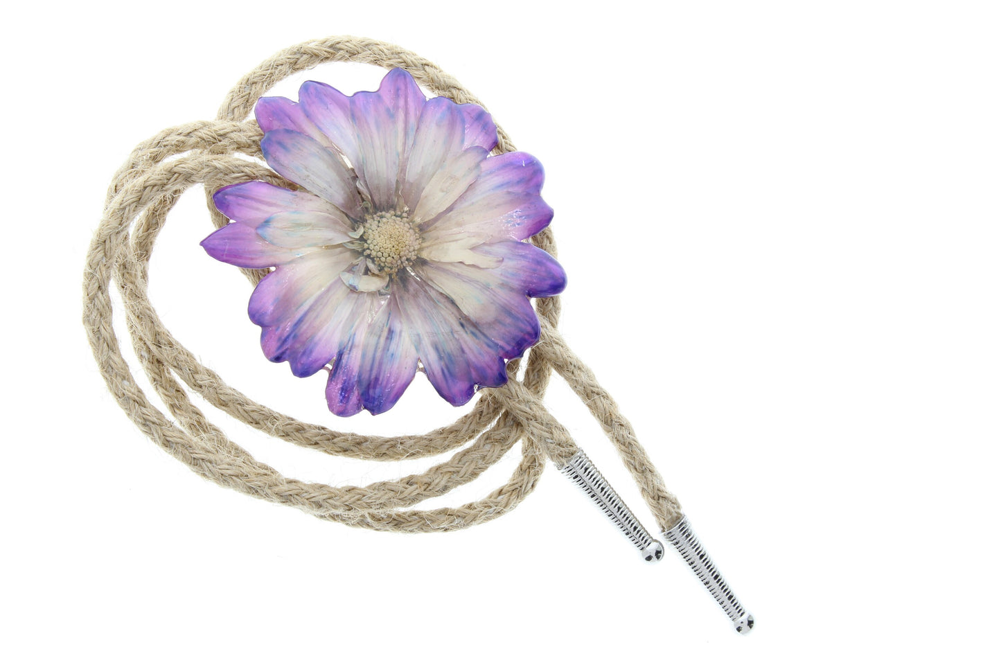 Preserved Turquoise Orchid Bolo Tie or Purple Daisy Lariat, Choose 36" Red, Jute, Black, or White Cord, made in USA, 1 each