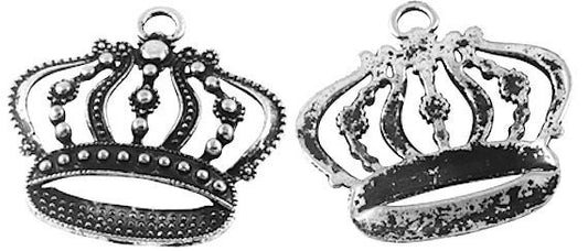 Royal Crown Filigree Charms, 43mm, antique silver, Pack of 6