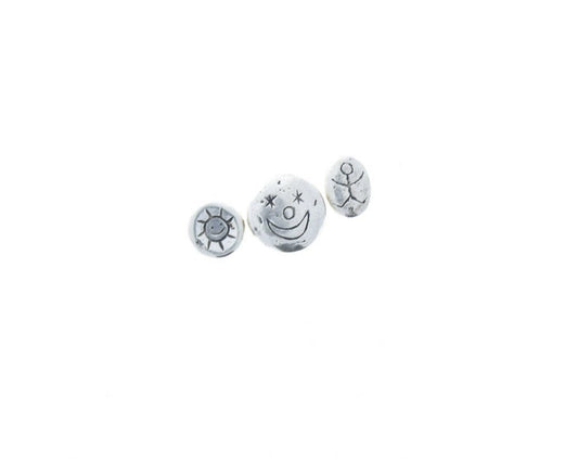 Sun, Smile Face, Stick Man Bead set, 15mm, 3 piece Bead Set, Antique silver, 4 sets, 12 beads total