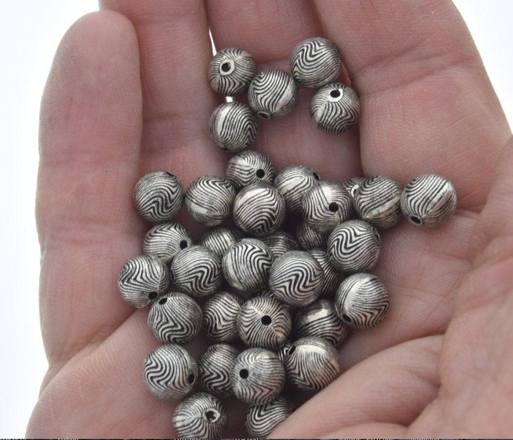 Vintage 10mm Swirled Round Beads, Antique Silver Beads, pack of 31  8348.95